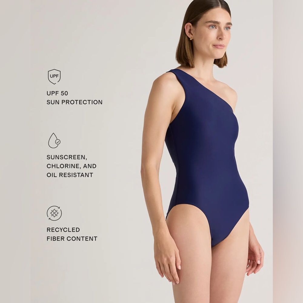 NWT Quince One-Shoulder Swimsuit in Navy Blue Sz XL - Picture 3 of 13